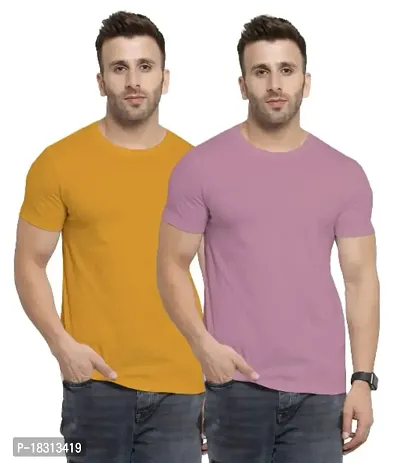 YouthPoi Men's Cotton Round Neck Half Sleeve Casual Regular Fit Tshirt (XL, Yellow  Pink) (Pack of 2)