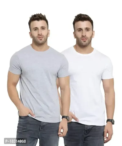 YouthPoi Men's Cotton Round Neck Half Sleeve Casual Regular Fit Tshirt (XXL, White  Grey) (Pack of 2)