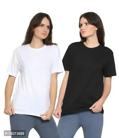 YouthPoi Women's Cotton Round Neck Half Sleeve Casual Regular Fit Tshirt (XL, Black  White) (Pack of 2)