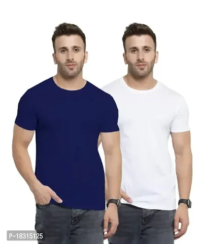 YouthPoi Men's Cotton Round Neck Half Sleeve Casual Regular Fit Tshirt (XXL, Navy Blue  White) (Pack of 2)