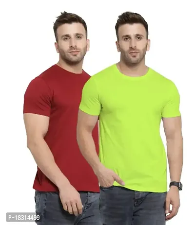 YouthPoi Men's Cotton Round Neck Half Sleeve Casual Regular Fit Tshirt (L, Maroon  Green) (Pack of 2)