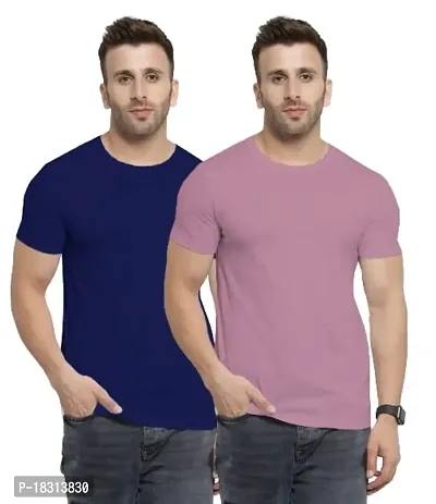 YouthPoi Men's Cotton Round Neck Half Sleeve Casual Regular Fit Tshirt (M, Navy Blue  Pink) (Pack of 2)