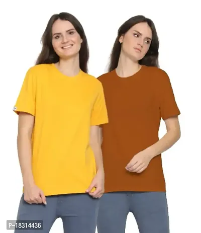 YouthPoi Women's Cotton Round Neck Half Sleeve Casual Regular Fit Tshirt (XL, Yellow  Rust Brown) (Pack of 2)