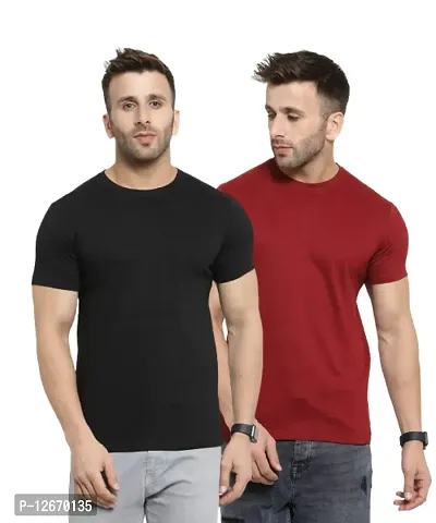 Men Cotton Solid Casual T-Shirt Pack 0f 2