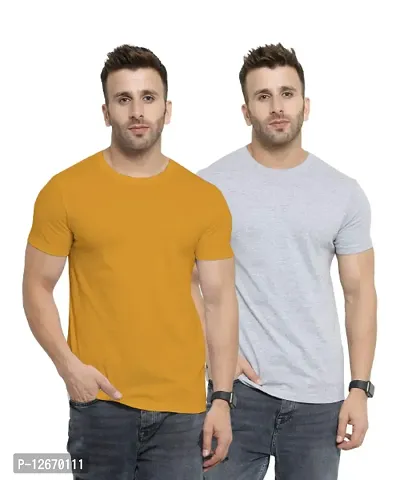 Men Cotton Solid Casual T-Shirt Pack 0f 2-thumb0