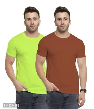 YouthPoi Men's Cotton Round Neck Half Sleeve Casual Regular Fit Tshirt (XL, Rust  Neon) (Pack of 2)