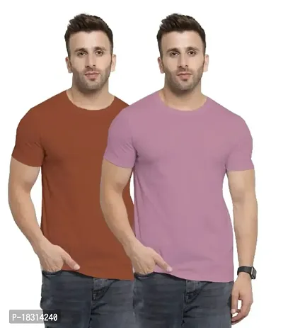 YouthPoi Men's Cotton Round Neck Half Sleeve Casual Regular Fit Tshirt (L, Rust  Pink) (Pack of 2)-thumb0