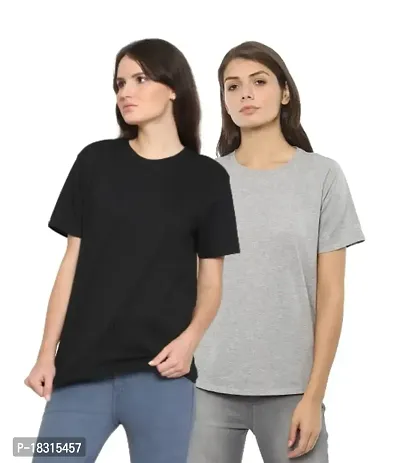 YouthPoi Women's Cotton Round Neck Half Sleeve Casual Regular Fit Tshirt (XXL, Black  Grey) (Pack of 2)-thumb0