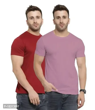 YouthPoi Men's Cotton Round Neck Half Sleeve Casual Regular Fit Tshirt (M, Maroon  Pink) (Pack of 2)-thumb0