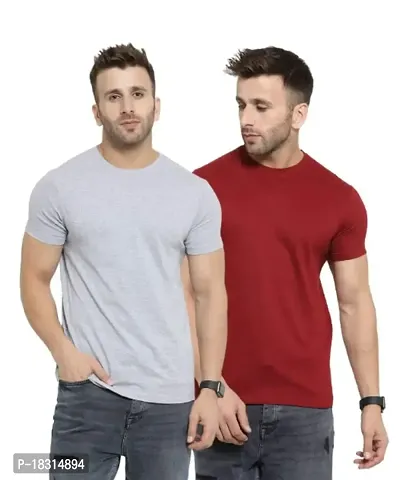 YouthPoi Men's Cotton Round Neck Half Sleeve Casual Regular Fit Tshirt (S, Grey  Mahroon) (Pack of 2)