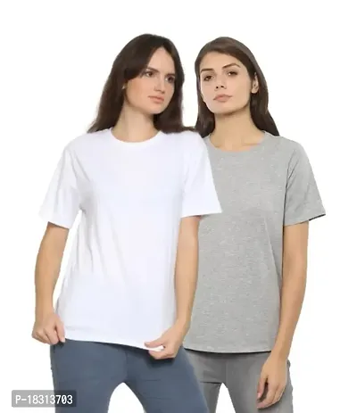 YouthPoi Women's Cotton Round Neck Half Sleeve Casual Regular Fit Tshirt (XXL, White  Grey) (Pack of 2)