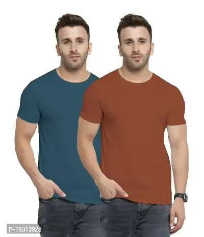 YouthPoi Men's Cotton Round Neck Half Sleeve Casual Regular Fit Tshirt (XXL, Peacock Green  Rust) (Pack of 2)-thumb0