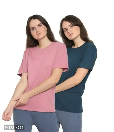 YouthPoi Women's Cotton Round Neck Half Sleeve Casual Regular Fit Tshirt (XL, Pink  Peacock Green) (Pack of 2)-thumb0