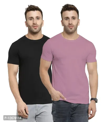 Men Cotton Solid Casual T-Shirt Pack 0f 2