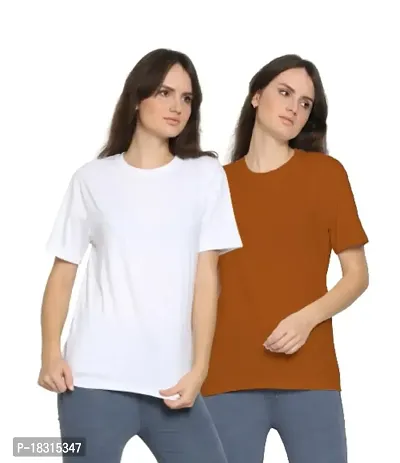 YouthPoi Women's Cotton Round Neck Half Sleeve Casual Regular Fit Tshirt (S, White  Rust Brown) (Pack of 2)