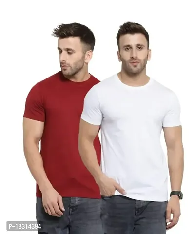 YouthPoi Men's Cotton Round Neck Half Sleeve Casual Regular Fit Tshirt (S, White  Maroon) (Pack of 2)-thumb0