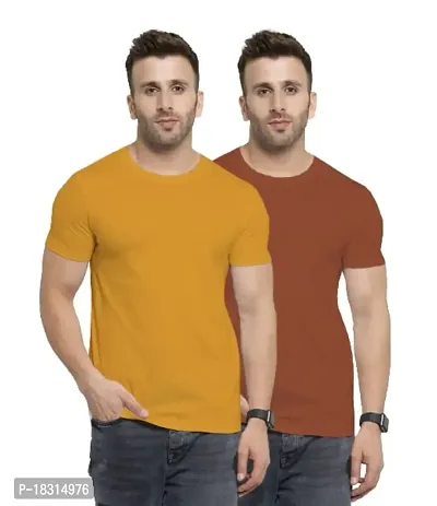 YouthPoi Men's Cotton Round Neck Half Sleeve Casual Regular Fit Tshirt (L, Yellow  Rust) (Pack of 2)