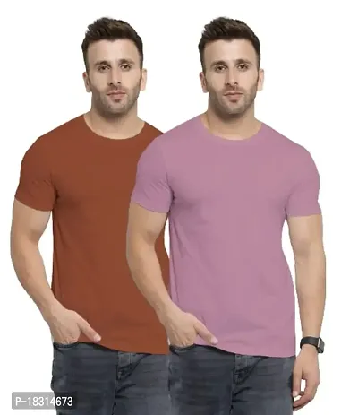 YouthPoi Men's Cotton Round Neck Half Sleeve Casual Regular Fit Tshirt (XXL, Rust  Pink) (Pack of 2)-thumb0