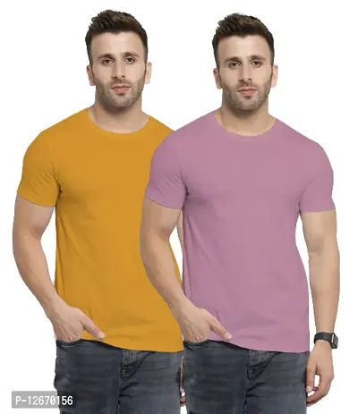 Men Cotton Solid Casual T-Shirt Pack 0f 2