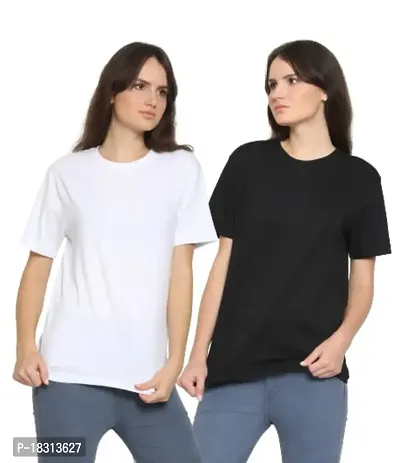 YouthPoi Women's Cotton Round Neck Half Sleeve Casual Regular Fit Tshirt (XXL, Black  White) (Pack of 2)-thumb0