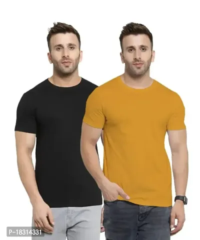 YouthPoi Men's Cotton Round Neck Half Sleeve Casual Regular Fit Tshirt (XXL, Black  Yellow) (Pack of 2)