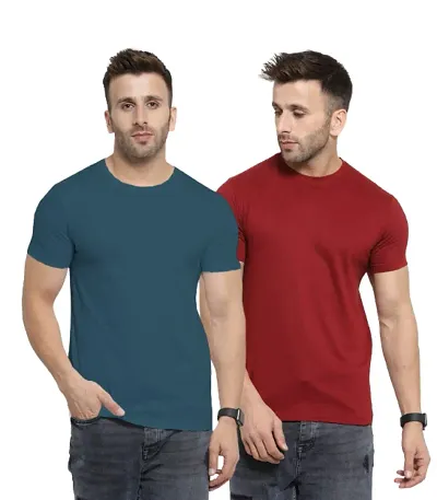 Elegant Solid Round Neck Tees For Men- Pack Of 2