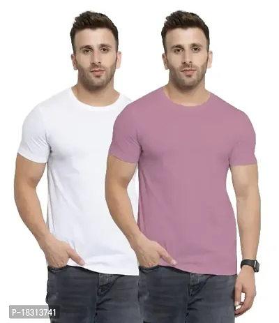 YouthPoi Men's Cotton Round Neck Half Sleeve Casual Regular Fit Tshirt (XL, White  Pink) (Pack of 2)