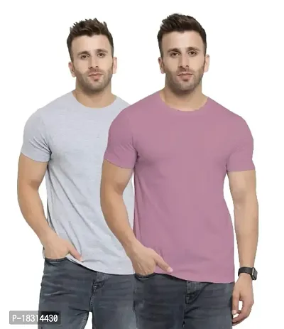 YouthPoi Men's Cotton Round Neck Half Sleeve Casual Regular Fit Tshirt (S, Gray  Pink) (Pack of 2)