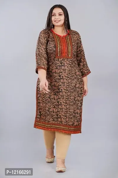 Plus size Women Embroidered Viscose Rayon Straight Kurta  (Brown)