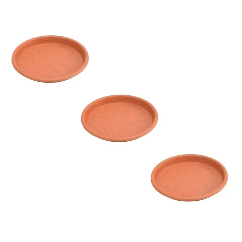 Ugaoo UV Treated Gardening Plastic Tray (Plate/Saucer) for Pots - 14 inch, Brown/Terracotta Color, Set of 3 | Tray for Plants Pot for Indoor Home Decor & Outdoor Garden & Balcony