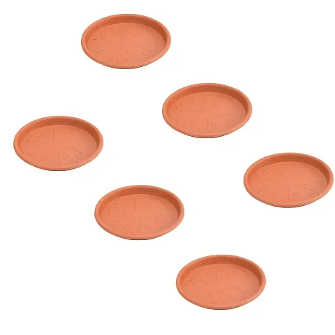 Ugaoo UV Treated Gardening Plastic Tray (Plate/Saucer) for Pots - 12 inch, Brown/Terracotta Color, Set of 6 | Tray for Plants Pot for Indoor Home Decor & Outdoor Garden & Balcony