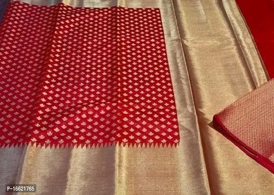 red moss cotton silk  kanjivaram woven zari border saree with running blouse