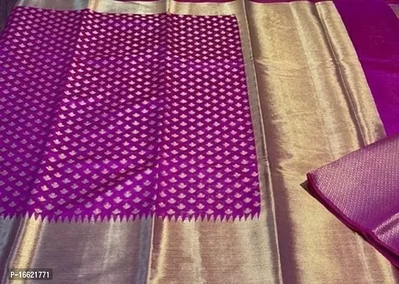 purple moss cotton silk  kanjivaram woven zari border saree with running blouse-thumb0