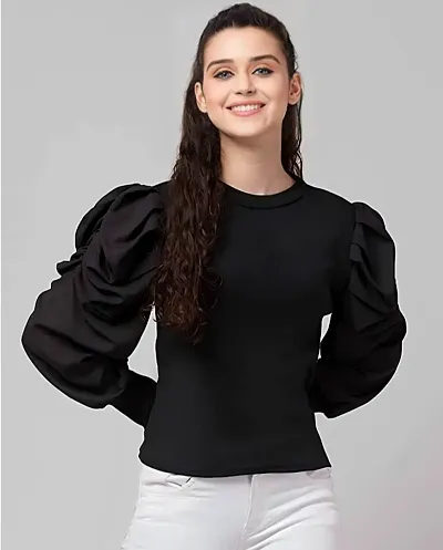Solid Puff Sleeve Top for Women