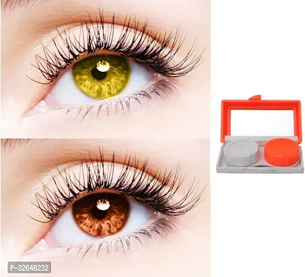 2 Pair Monthly Colored Contact Lenses Zero Power With 1 Lens Travel Kit (Hazel-Brown)