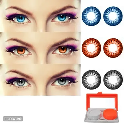 3 Pair Monthly Colored Contact Lenses Zero Power with Lens Travel Kit (Aqua, Brown, Grey)