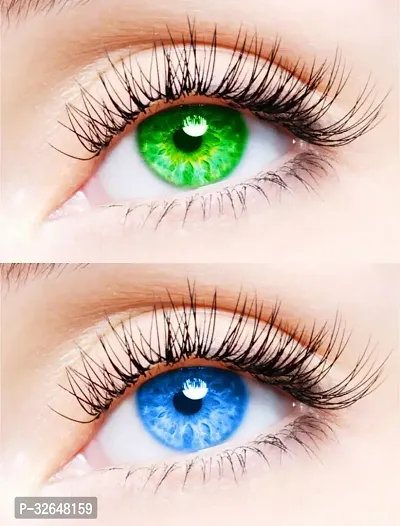 2 Pair Monthly Colored Contact Lenses Zero Power (Green-Light Blue)