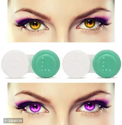 2 Pair Monthly Colored Contact Lenses Zero Power with 2 Lens Case (Honey-Violet )