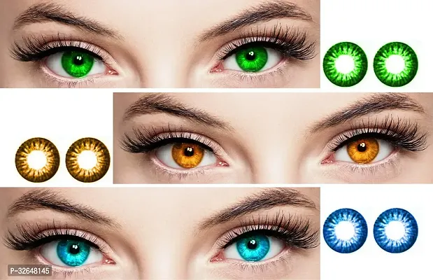 3 Pair Green-Honey-Light Blue Monthly Colored 0 Power Contact Lenses for Eyes Men and Women with 1 Contact Lens Case Box