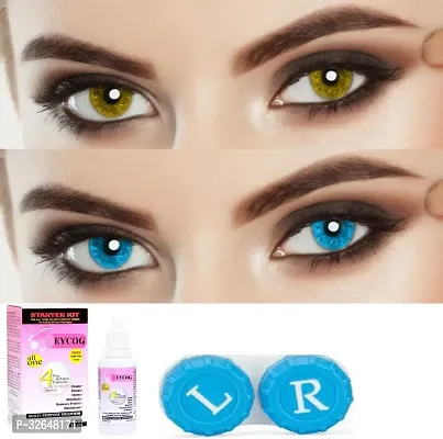 2 Pair Monthly Colored Hazel-Sky Blue 0 Power Contact Lenses With  ml Lens  For Eyes Men And Women