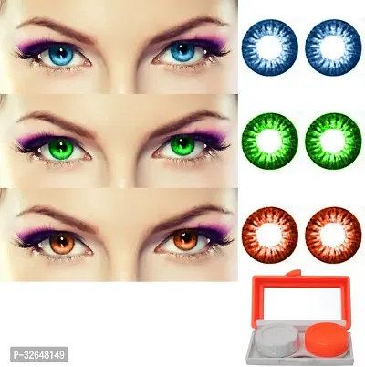 3 Pair Monthly Colored Contact Lenses Zero Power with Lens Travel Kit (Aqua, Green, Brown)