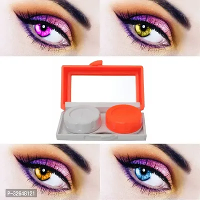 4 Pair Violet, Hazel, Honey and Aqua Colored Contact Lens for Eye Men Women with 1 Eye Lens Travel Kit Container