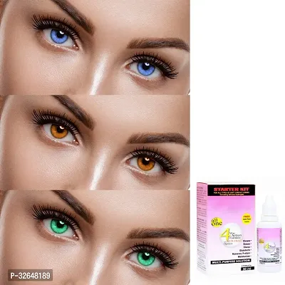 3 Pair Monthly Aqua, Honey, Turquoise Colored 0 Power Contact Lenses for Men and Women Eyes