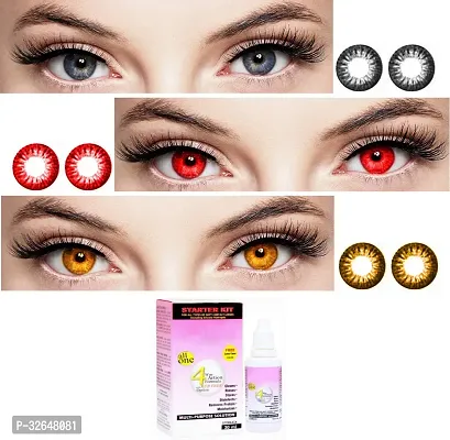 3 Pair Grey-Red-Honey Monthly Colored 0 Power Contact Lenses for Eyes Men and Women-thumb0