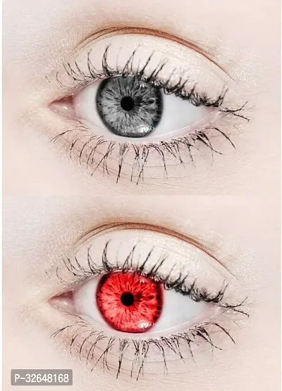 2 Pair Grey Red Monthly Colored 0 Power Contact Lenses for Eyes Men and Women with Lens Case