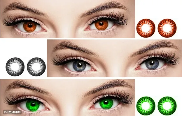 3 Pair Brown-Grey-Green Monthly Colored 0 Power Contact Lenses for Eyes Men and Women with 1 Contact Lens Case Box-thumb0