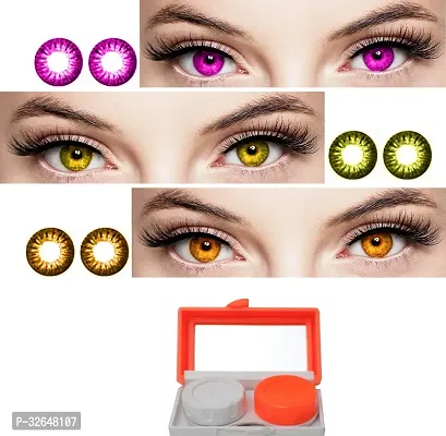 3 Pair Violet-Hazel-Honey Monthly Colored 0 Power Contact Lenses for Eyes Men and Women with 1 Travel Kit Contact Lens Case Box