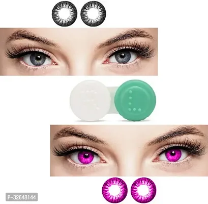 2 Pair Monthly Colored Grey-Violet 0 Power Contact Lenses With  ml Lens  For Eyes Men And Women-thumb0