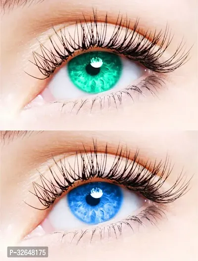 2 Pair Monthly Colored Contact Lenses Zero Power (Sea Blue-Light Blue)