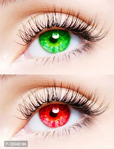 2 Pair Monthly Colored Contact Lenses Zero Power (Green-Red)